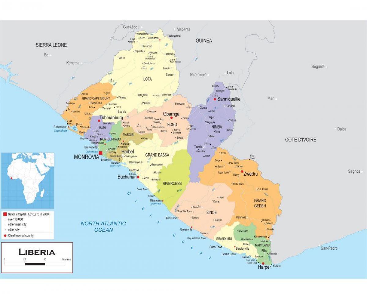 के नक्शे आकर्षित के राजनीतिक मानचित्र लाइबेरिया
