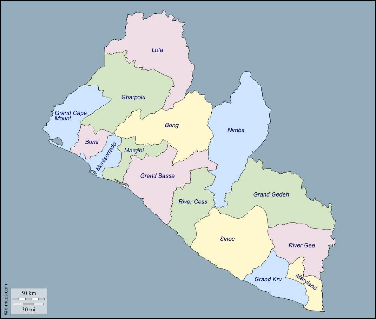 नक्शा लाइबेरिया के काउंटियों