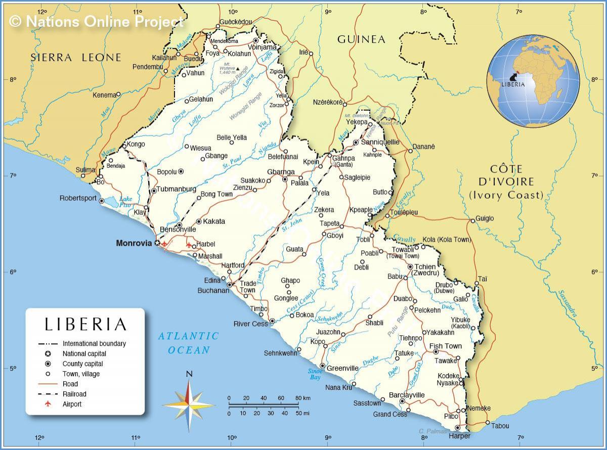 नक्शे के लाइबेरिया पश्चिम अफ्रीका
