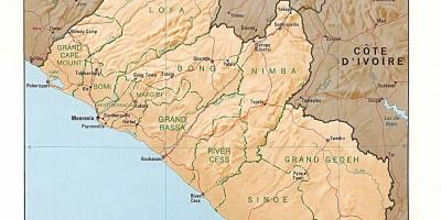 आकर्षित राहत का नक्शा लाइबेरिया